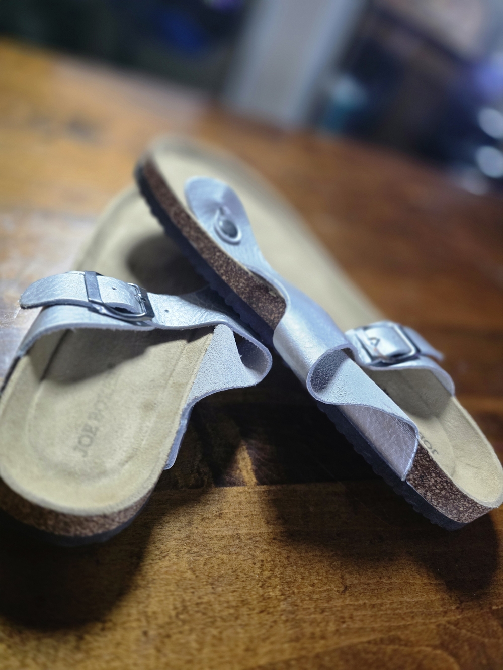Silver Adjustable Buckle Women's Slide Sandals